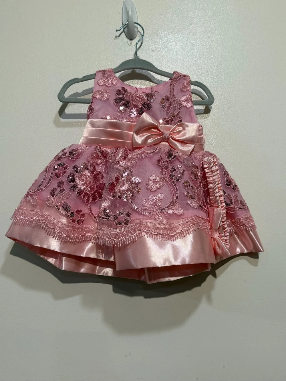 SHANIL Baby Girl Pink Sequin Floral Special Occasion Dress + Headband 3m
